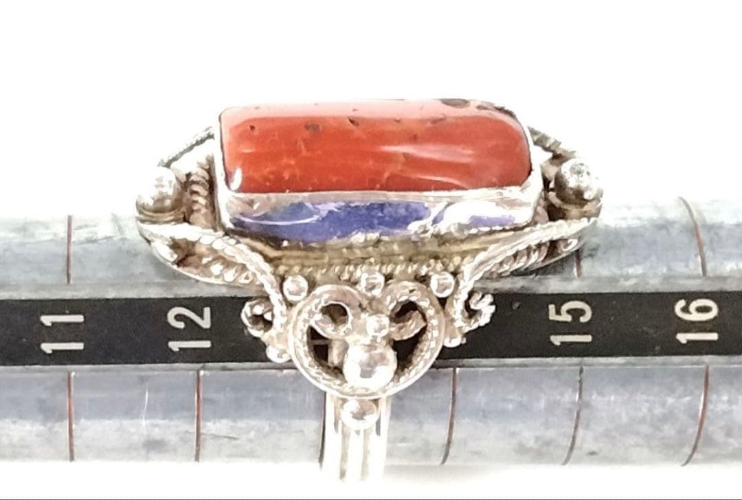 山珊瑚　ハンドメイド　シルバー　リング