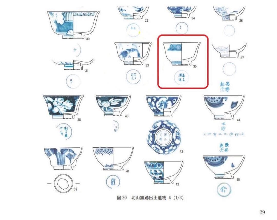 送料無料　北山窯出土遺物同手　本物保証 江戸期瀬戸焼『北山製造』染付茶碗5客