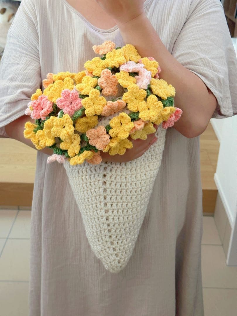 花束ブランケットイエロー枯れない花tsumugiさん95cmハンドメイド紐付き