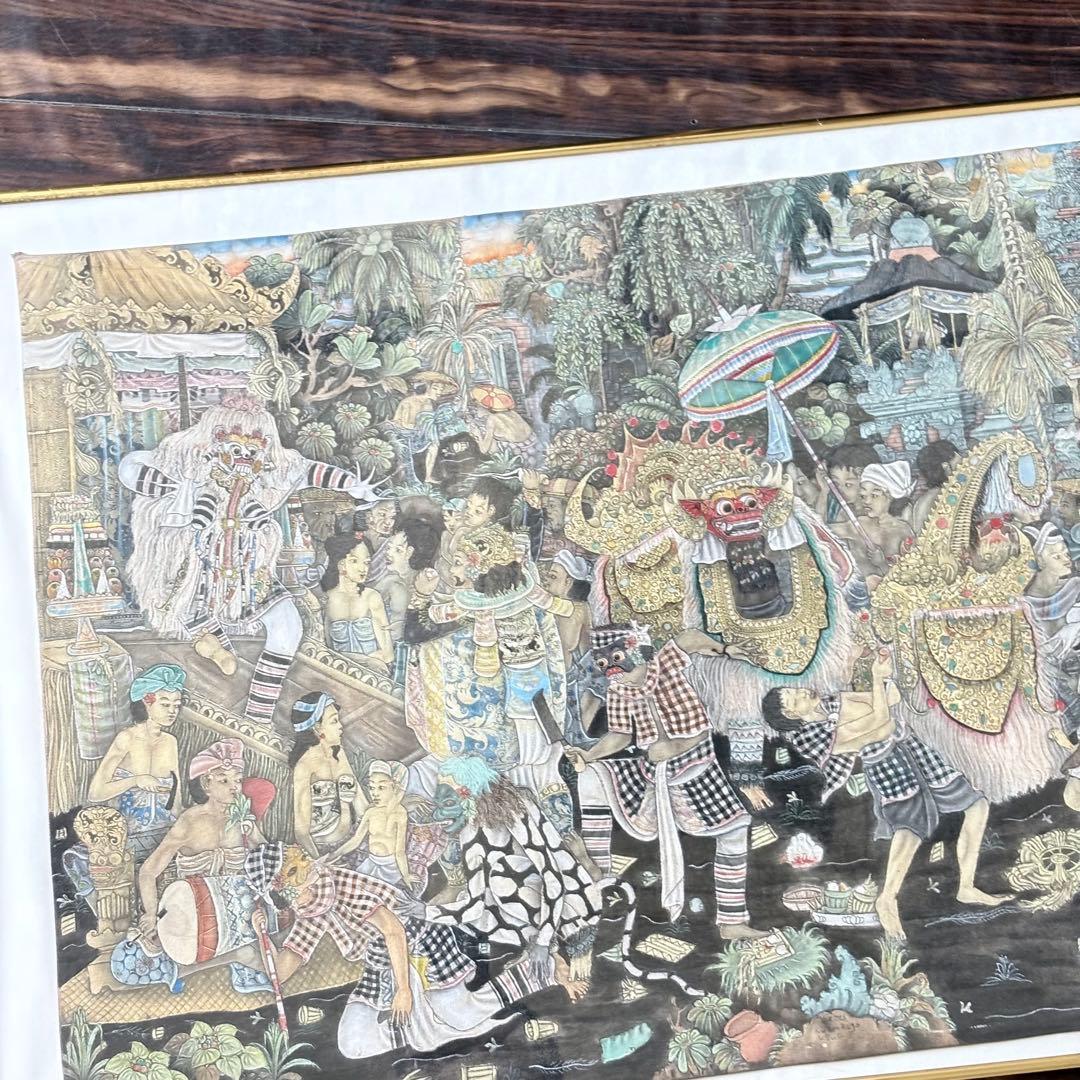 インドネシア バリアート 細密 絵画 サイン 額装