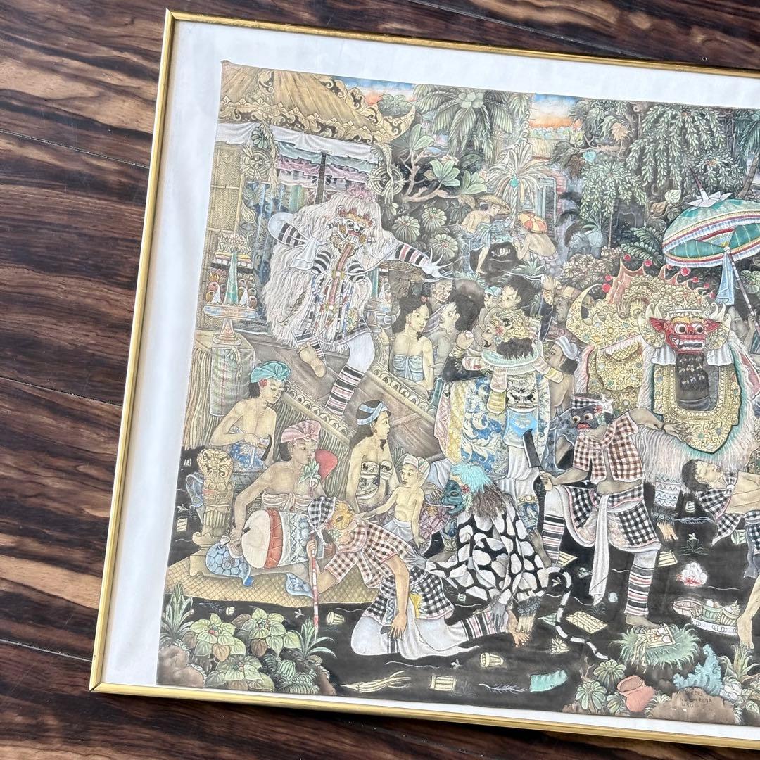 インドネシア バリアート 細密 絵画 サイン 額装