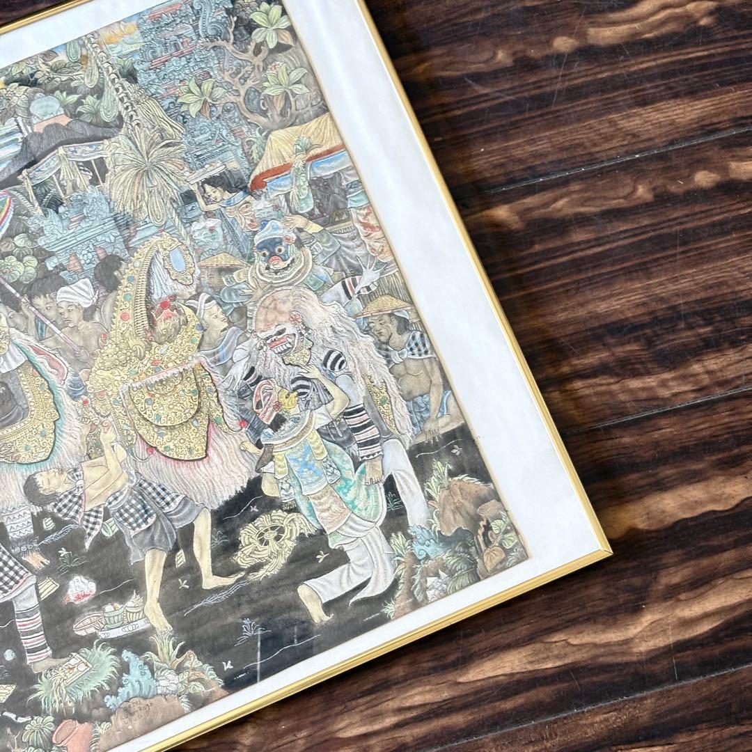 インドネシア バリアート 細密 絵画 サイン 額装