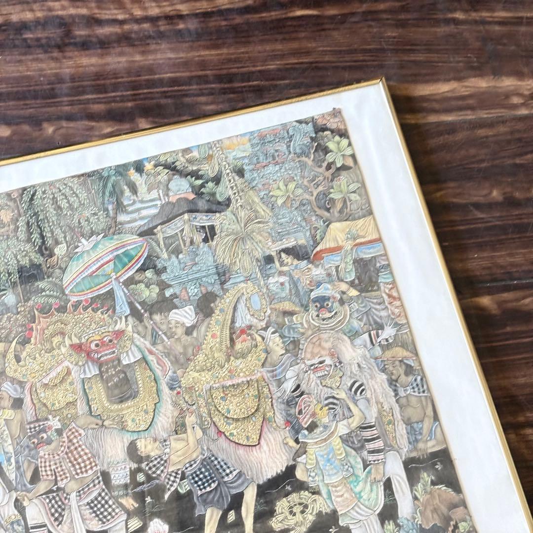 インドネシア バリアート 細密 絵画 サイン 額装