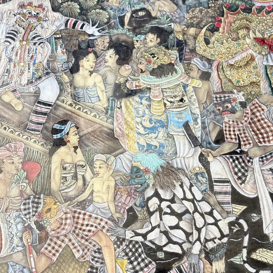 インドネシア バリアート 細密 絵画 サイン 額装