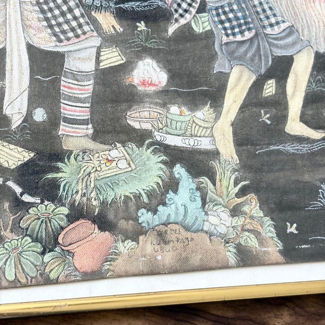 インドネシア バリアート 細密 絵画 サイン 額装