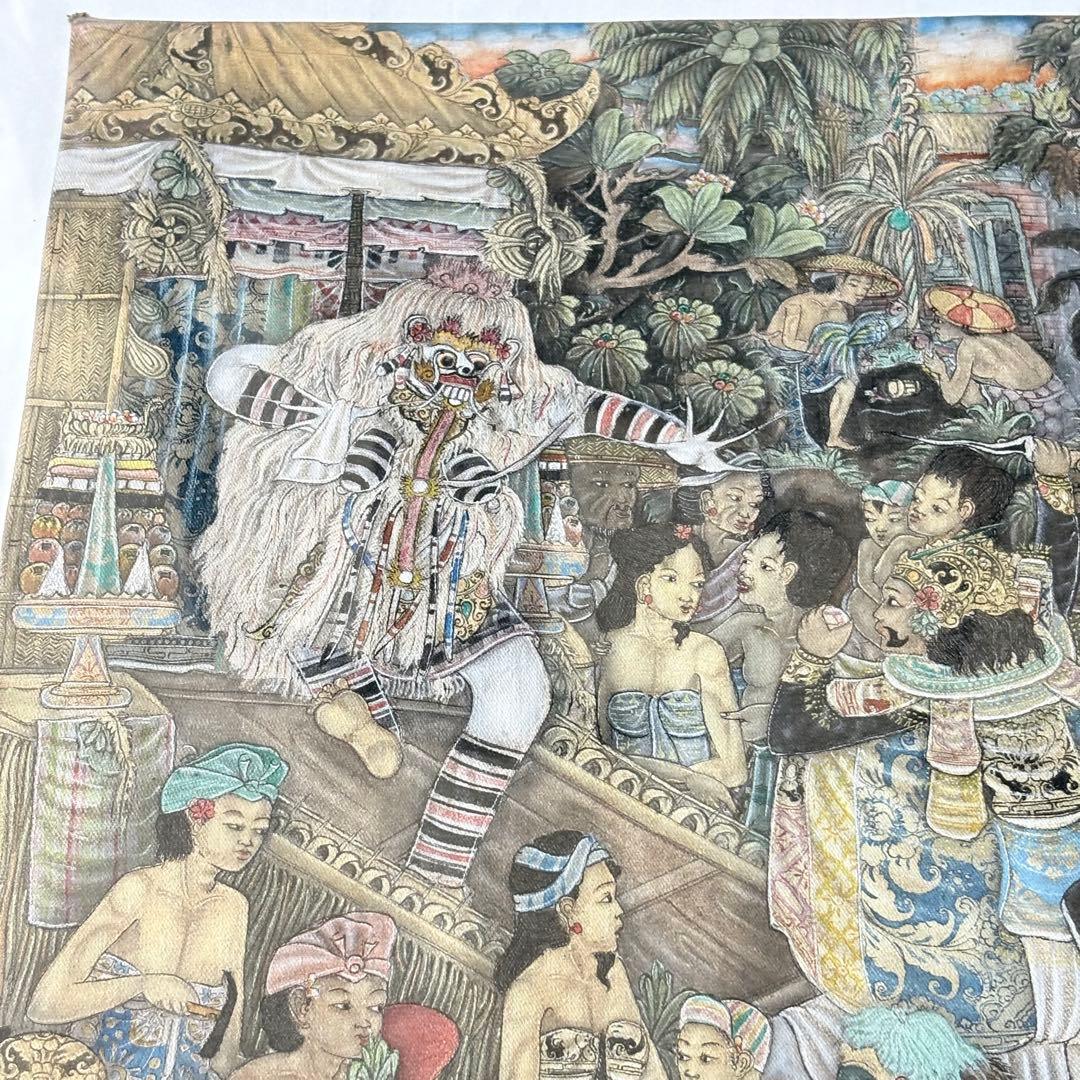 インドネシア バリアート 細密 絵画 サイン 額装