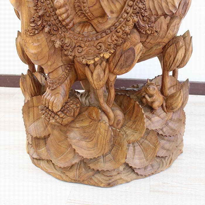 訳あり ガネーシャ １本彫り 特大 104cm 無垢 象神 木彫り 希少 手彫り