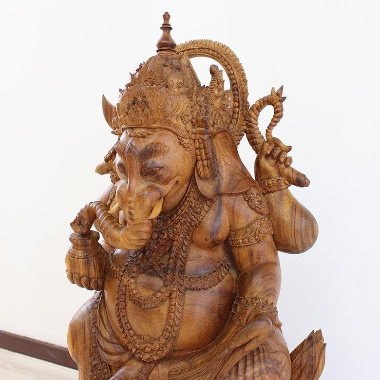 訳あり ガネーシャ １本彫り 特大 104cm 無垢 象神 木彫り 希少 手彫り