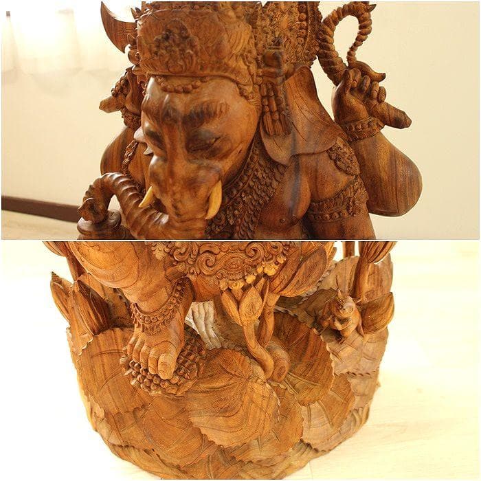 訳あり ガネーシャ １本彫り 特大 104cm 無垢 象神 木彫り 希少 手彫り