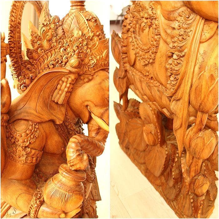 訳あり ガネーシャ １本彫り 特大 104cm 無垢 象神 木彫り 希少 手彫り