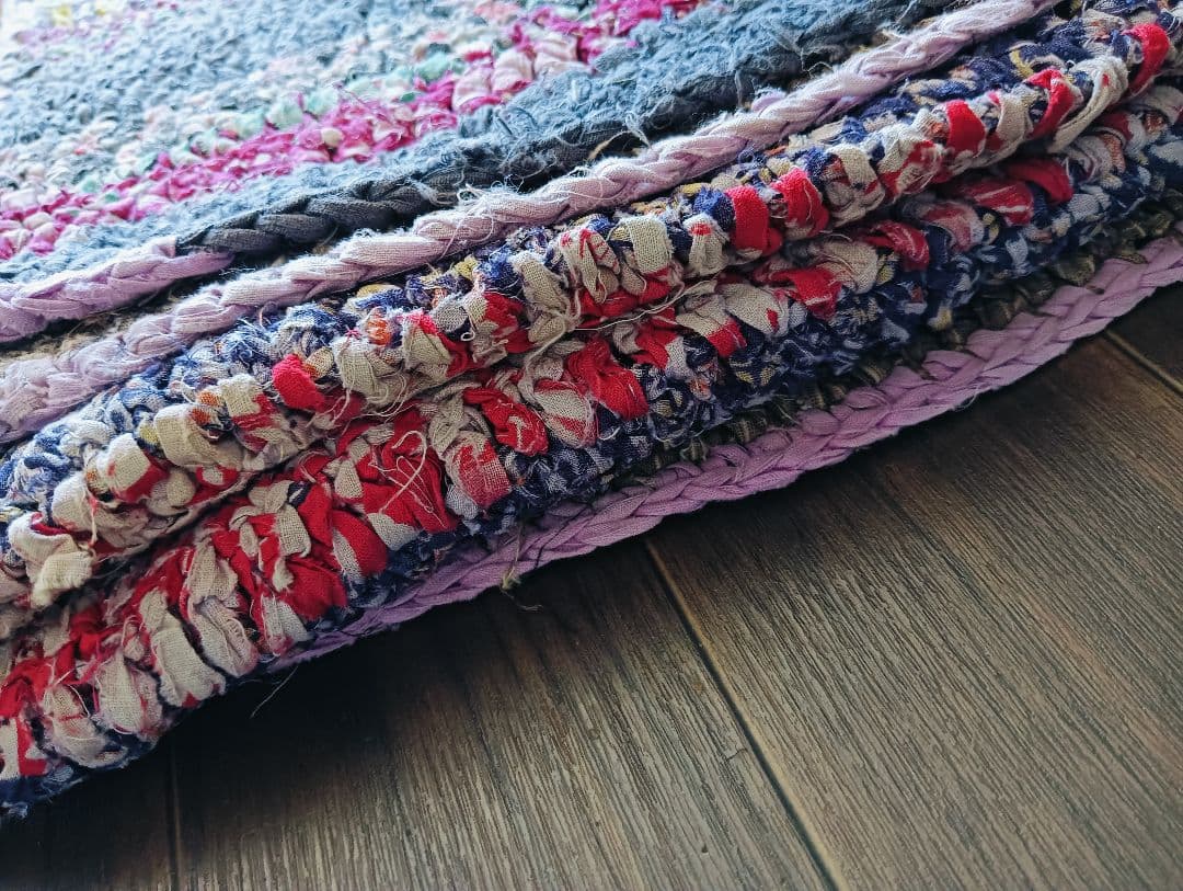 レア美品　昔の針編みの襤褸のフリークロス　敷物