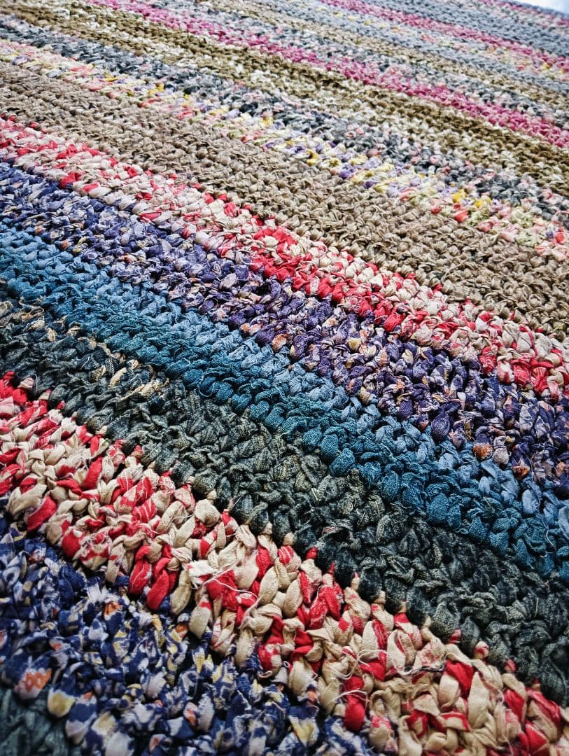 レア美品　昔の針編みの襤褸のフリークロス　敷物