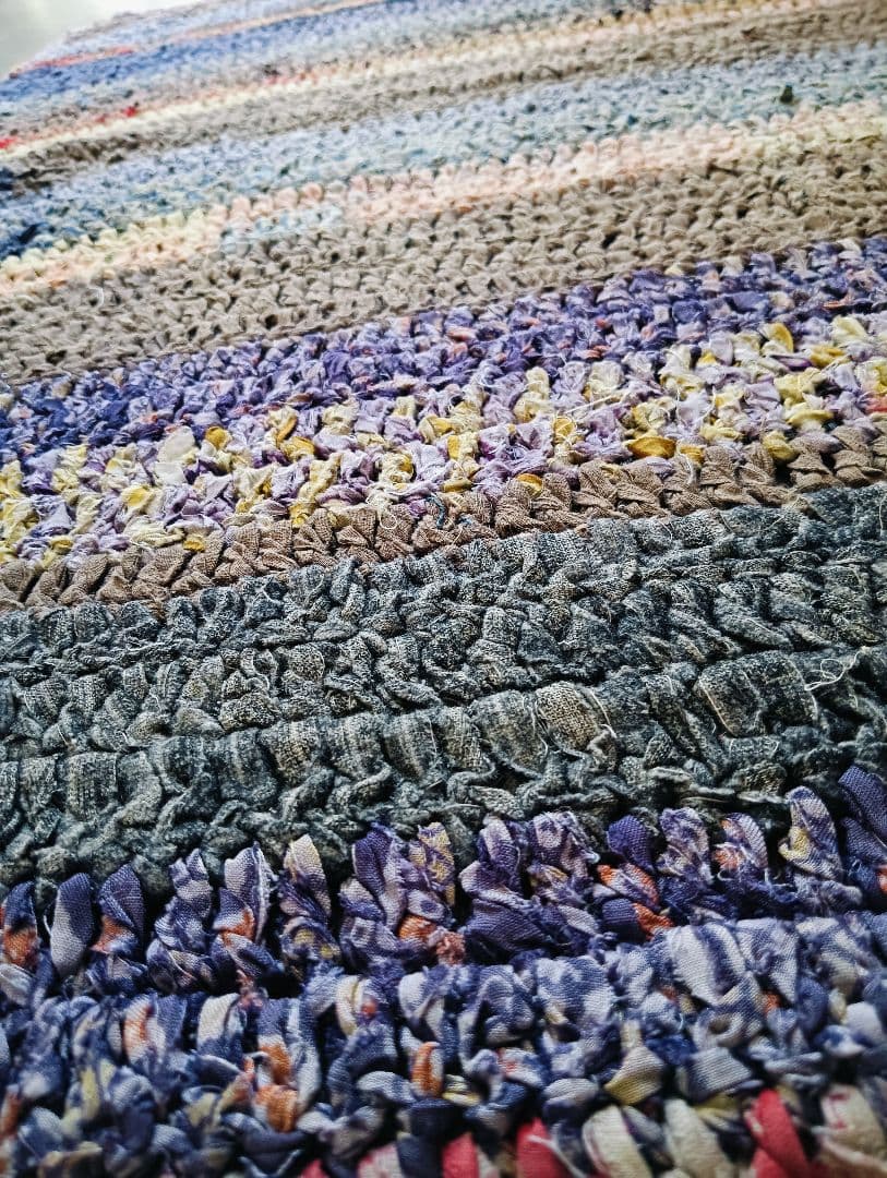 レア美品　昔の針編みの襤褸のフリークロス　敷物