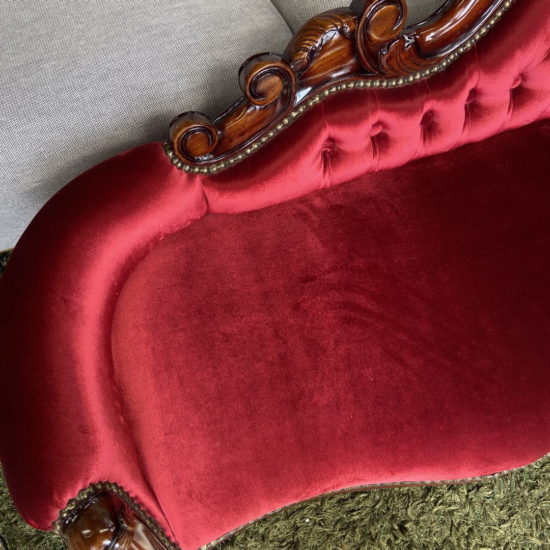 ロココ調 ベンチソファ キッズ用 ドール用 ペット用　ベルベット調レッド