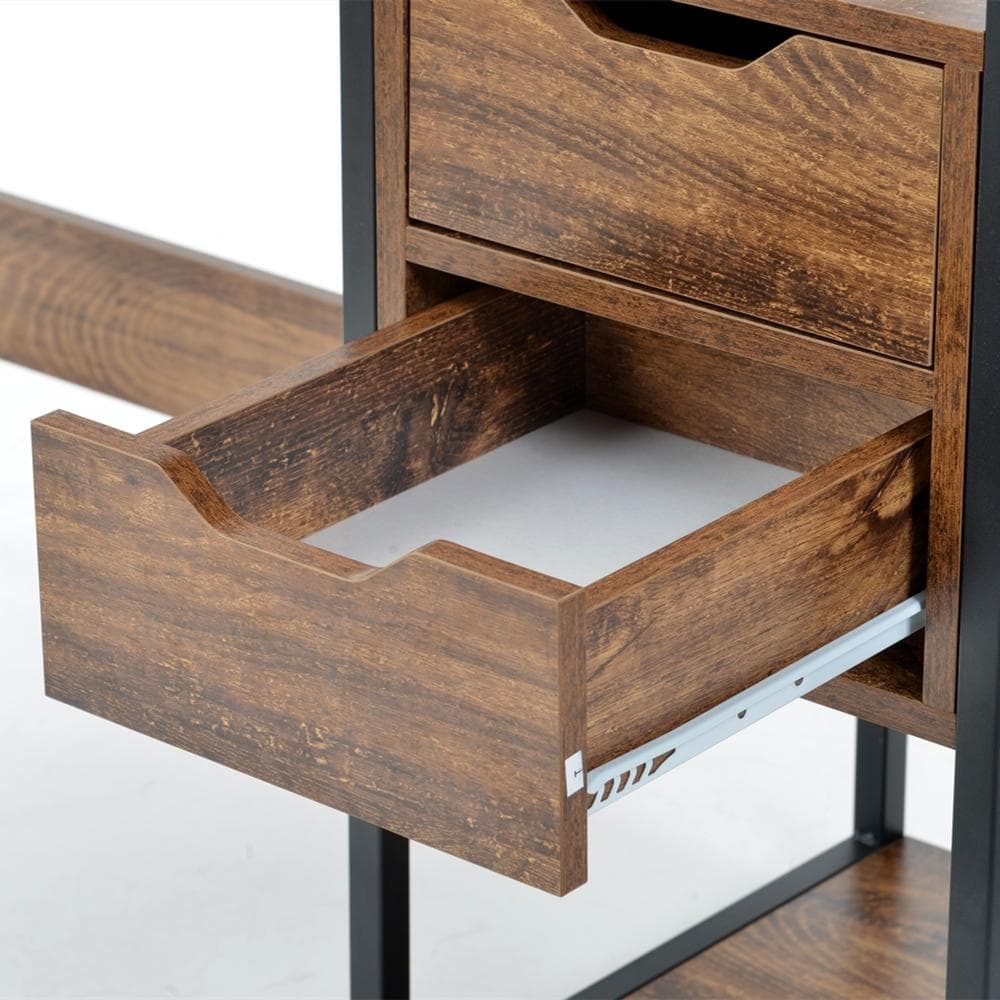 【ダークブラウン】パソコンデスク 引き出し付き 3段シェルフ付 学習机