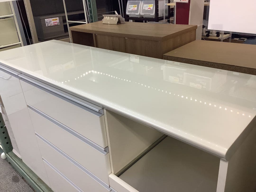 パモウナ キッチンカウンター 幅140cm｜鏡面ホワイト｜