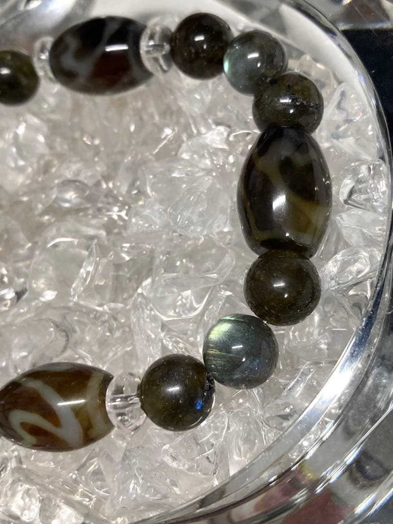 天然石　天珠　蓮華天珠　ラブラドライト　ブレスレット