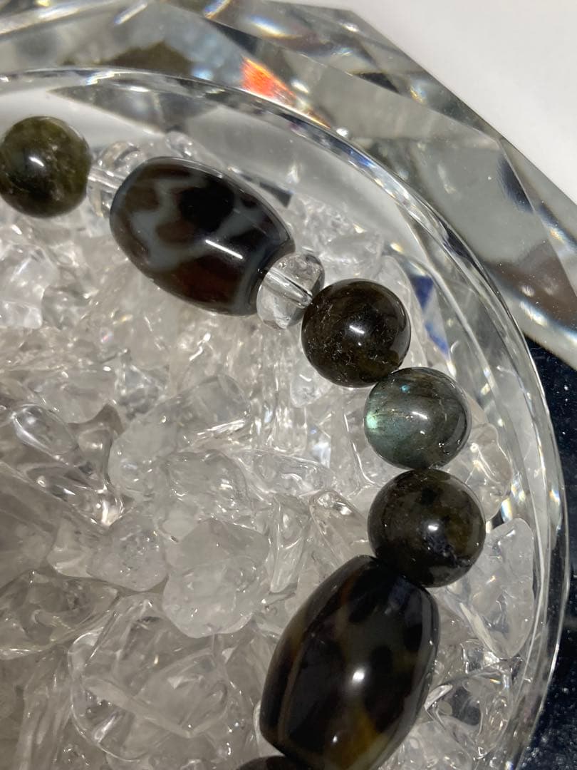 天然石　天珠　蓮華天珠　ラブラドライト　ブレスレット