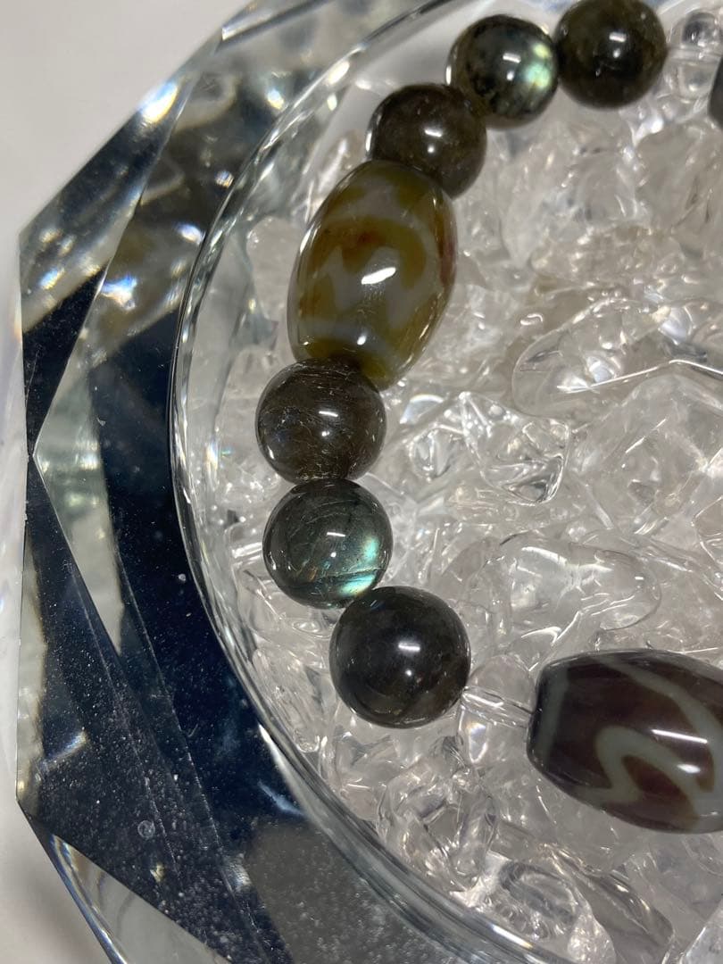 天然石　天珠　蓮華天珠　ラブラドライト　ブレスレット