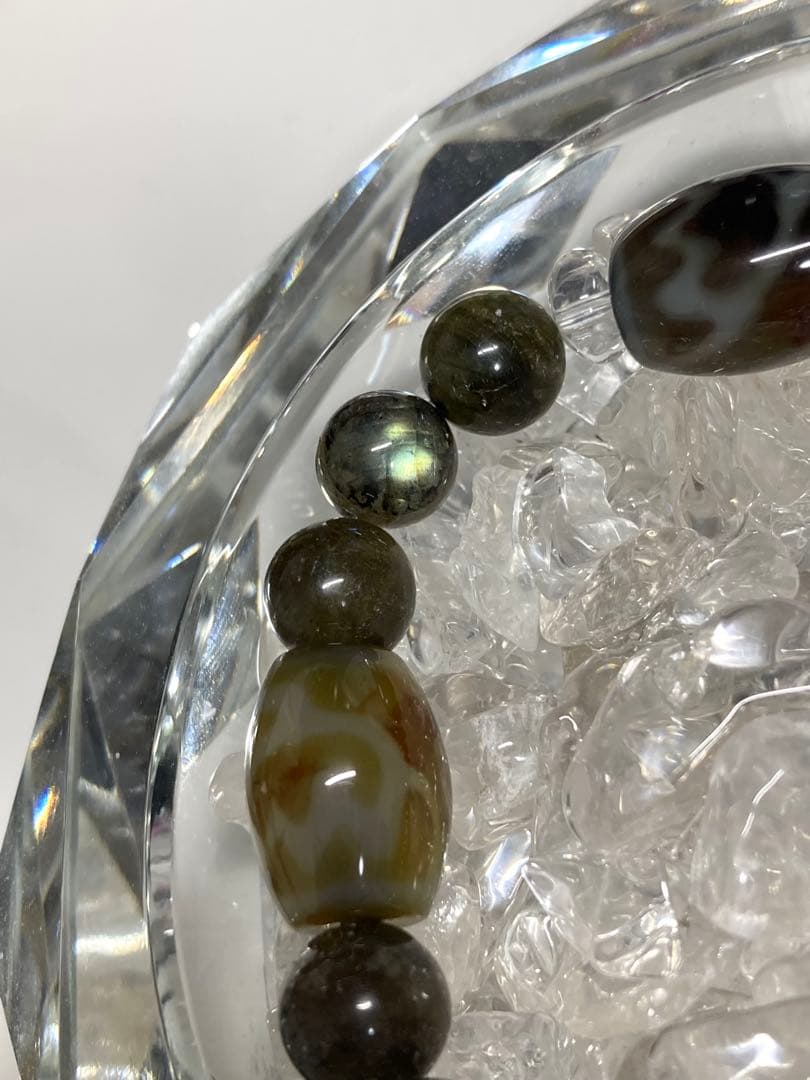 天然石　天珠　蓮華天珠　ラブラドライト　ブレスレット