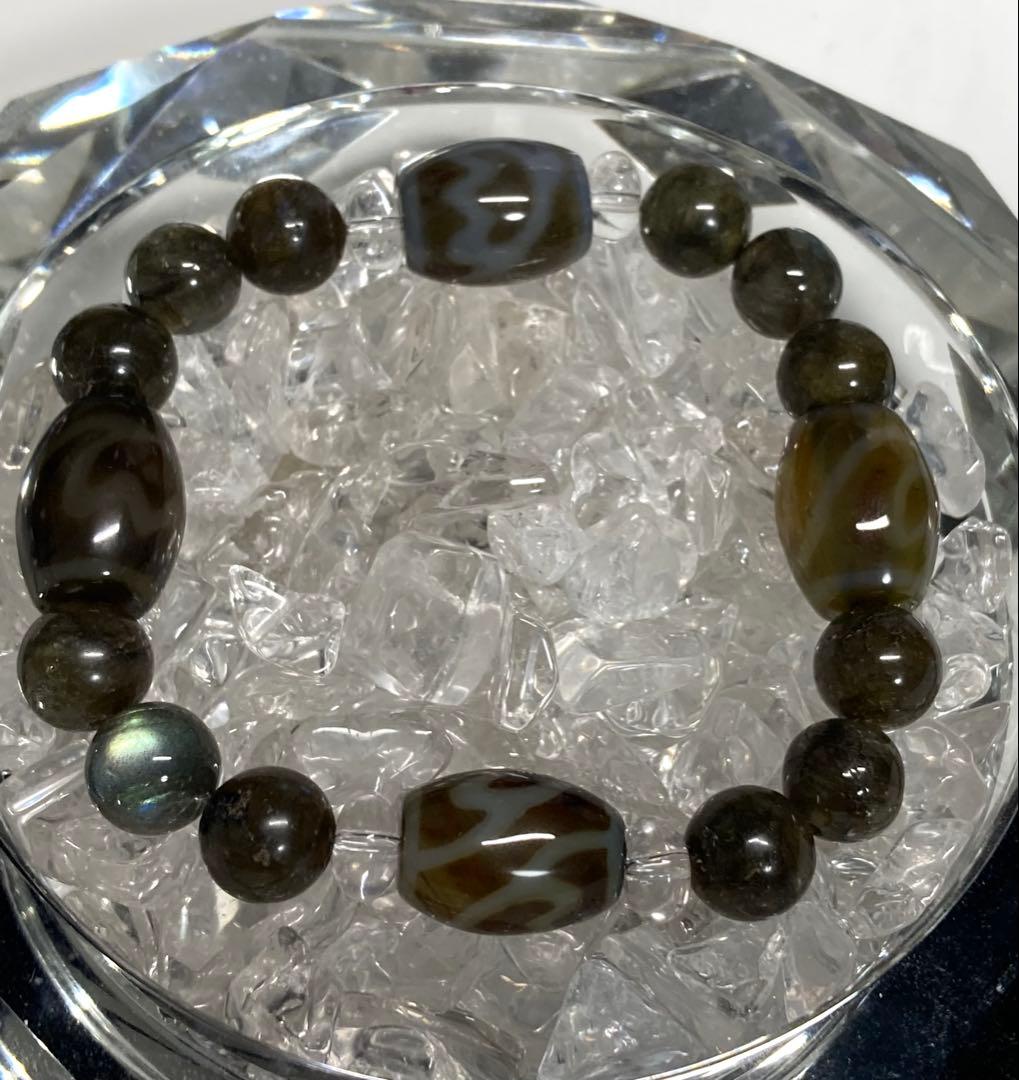 天然石　天珠　蓮華天珠　ラブラドライト　ブレスレット