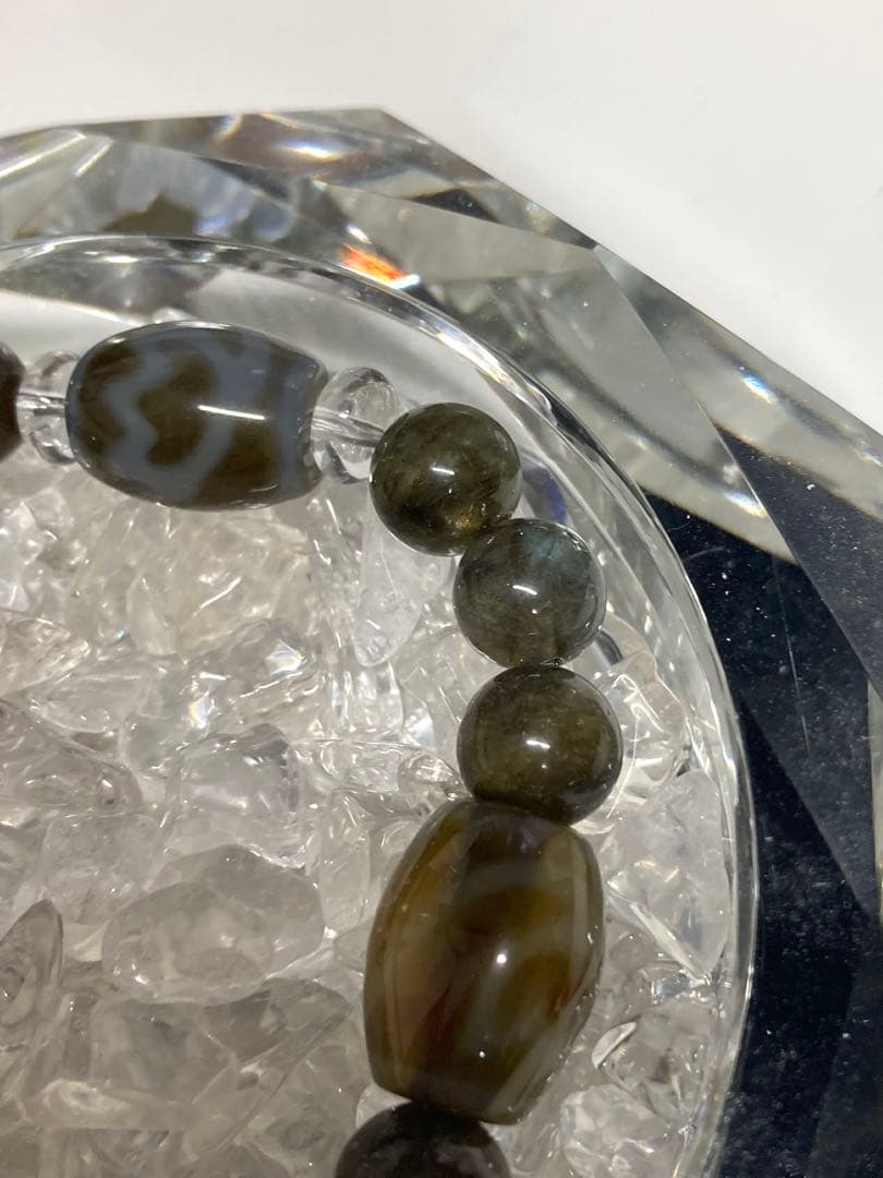 天然石　天珠　蓮華天珠　ラブラドライト　ブレスレット