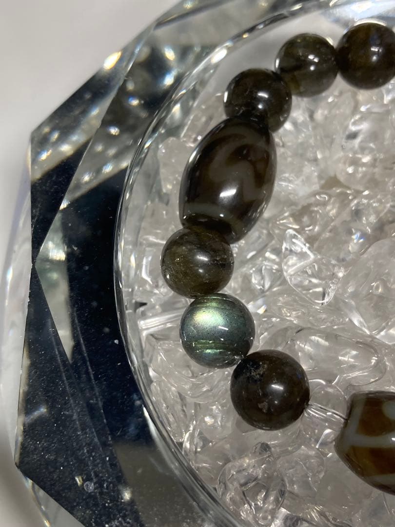 天然石　天珠　蓮華天珠　ラブラドライト　ブレスレット