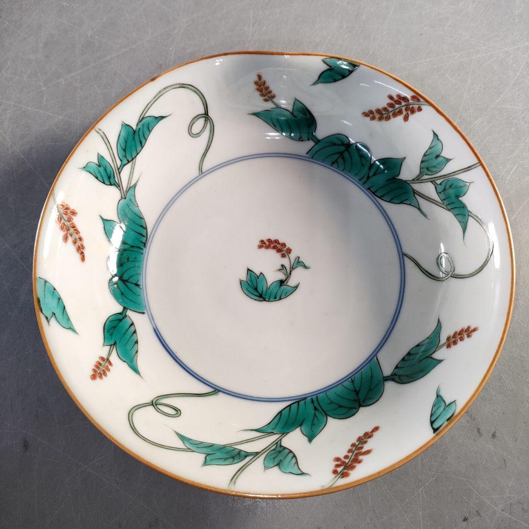 A1366-8/九谷焼/平安岩華 造/着彩草花文一閃人鉢4客/共箱/飾皿/菓子鉢