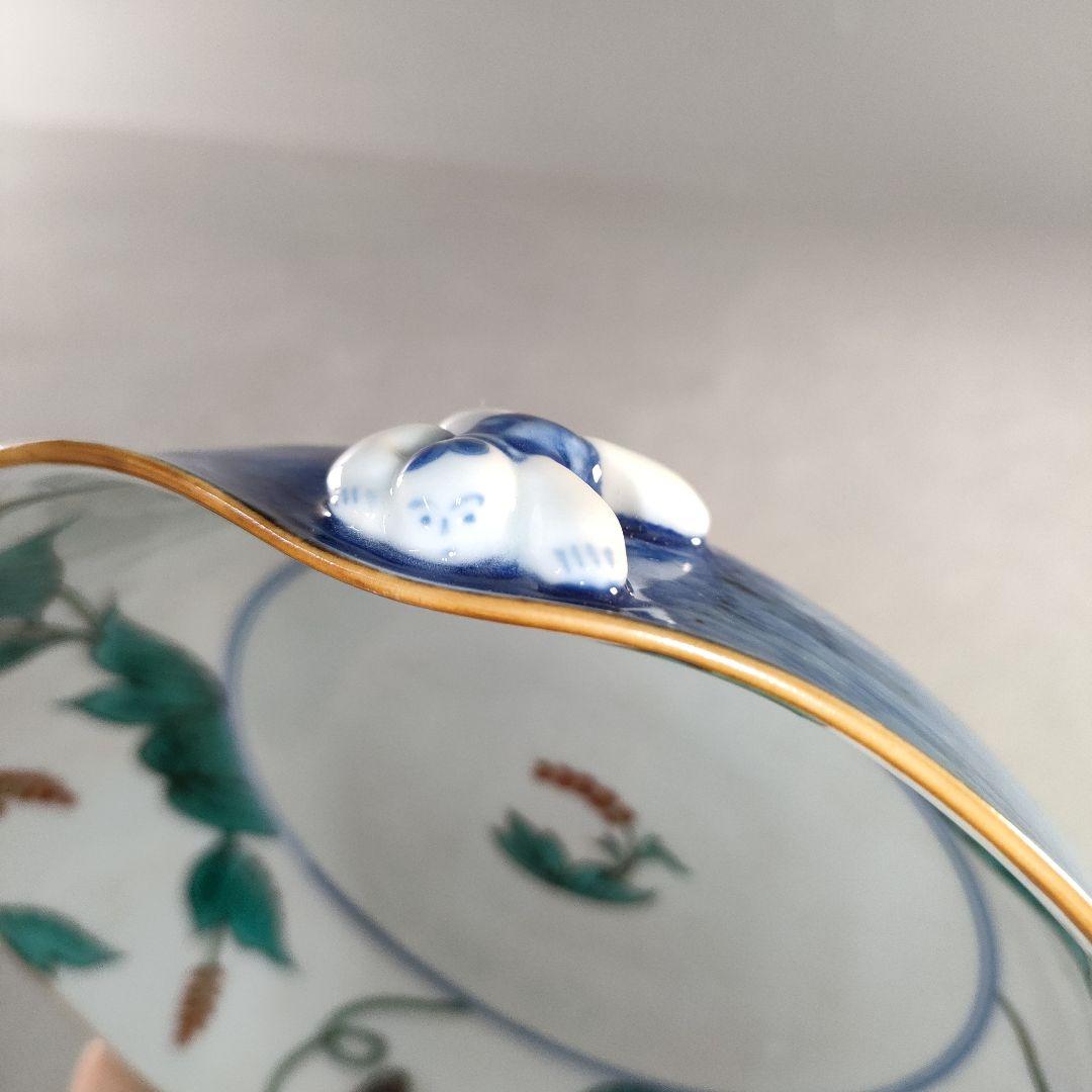 A1366-8/九谷焼/平安岩華 造/着彩草花文一閃人鉢4客/共箱/飾皿/菓子鉢