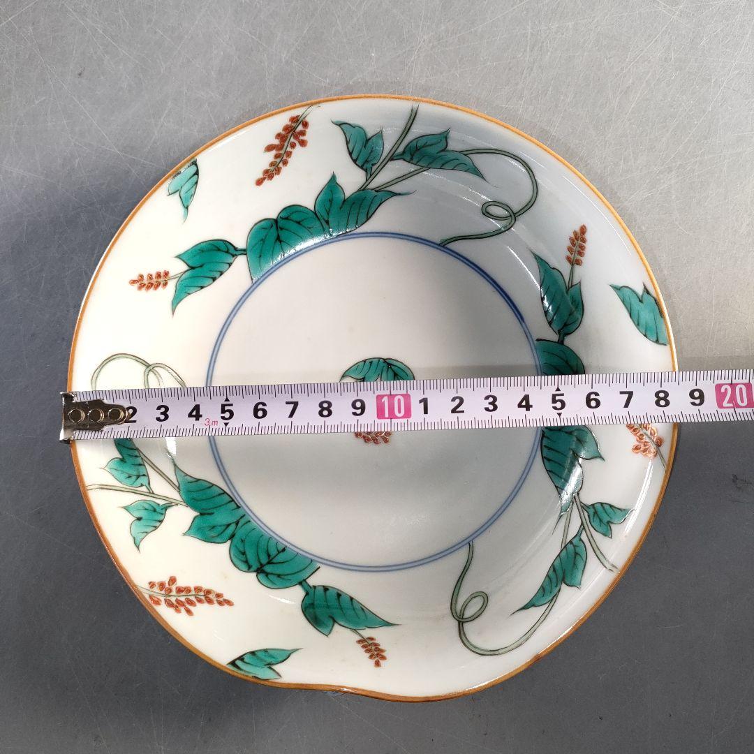 A1366-8/九谷焼/平安岩華 造/着彩草花文一閃人鉢4客/共箱/飾皿/菓子鉢