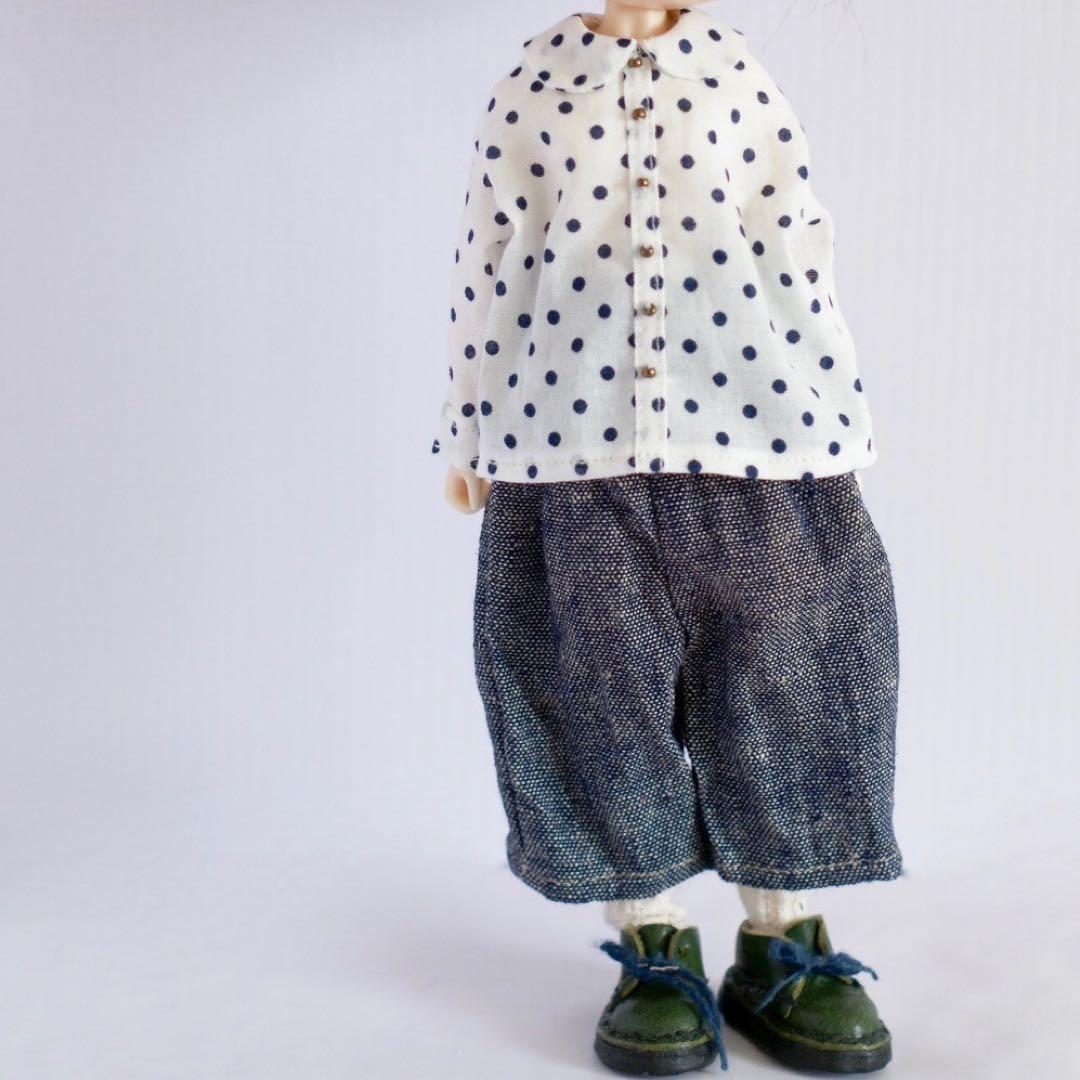 ブライスアウトフィット　シャツとリネンボトム　ドットXシャンブレー