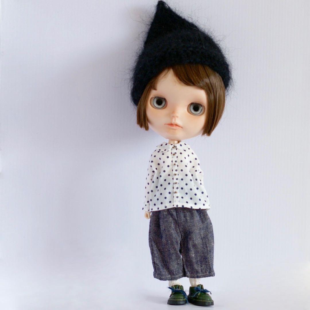 ブライスアウトフィット　シャツとリネンボトム　ドットXシャンブレー