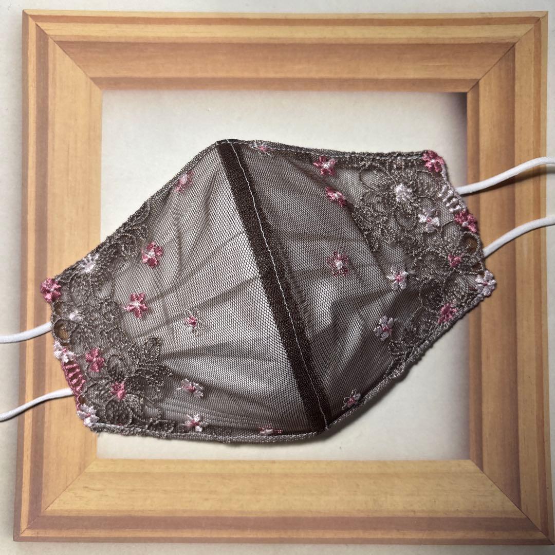 677 不織布マスクカバー レース 刺繍 フラワー
