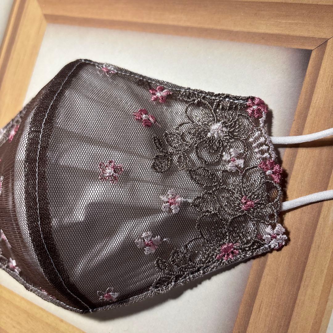 677 不織布マスクカバー レース 刺繍 フラワー