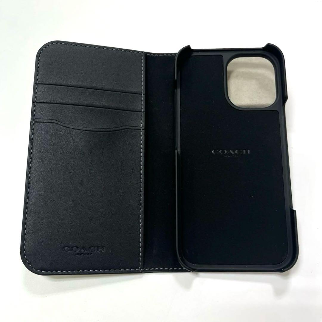 【美品】コーチ シグネチャー柄 iPhone16用手帳型カバー ブラック