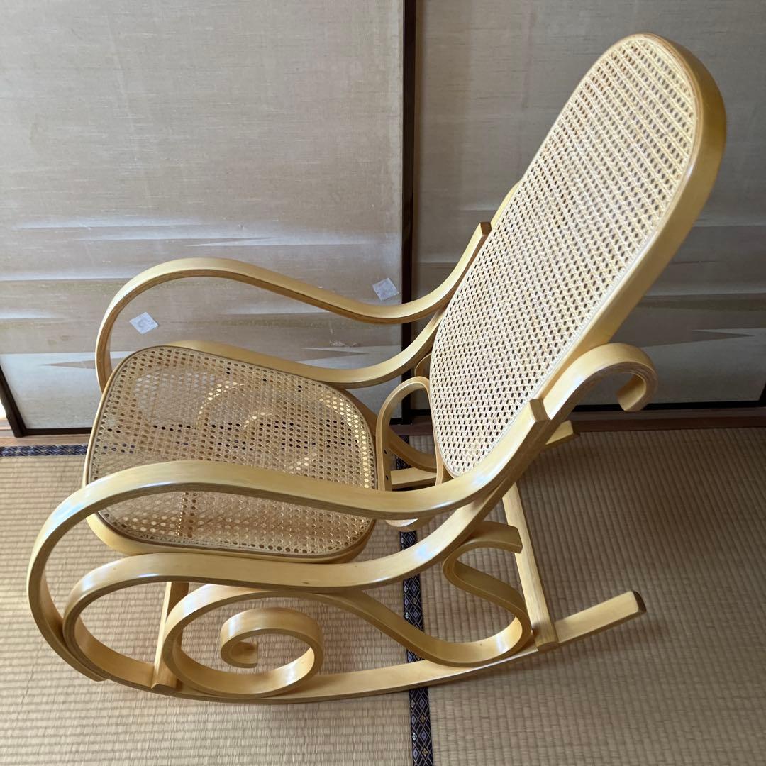 【美品】 ラタン ロッキングチェア 天然木 ゆりかご　送料込み