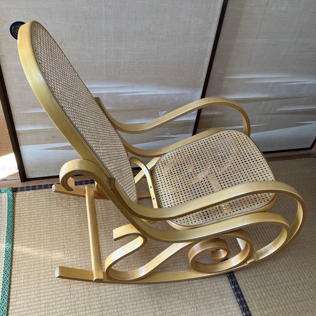 【美品】 ラタン ロッキングチェア 天然木 ゆりかご　送料込み