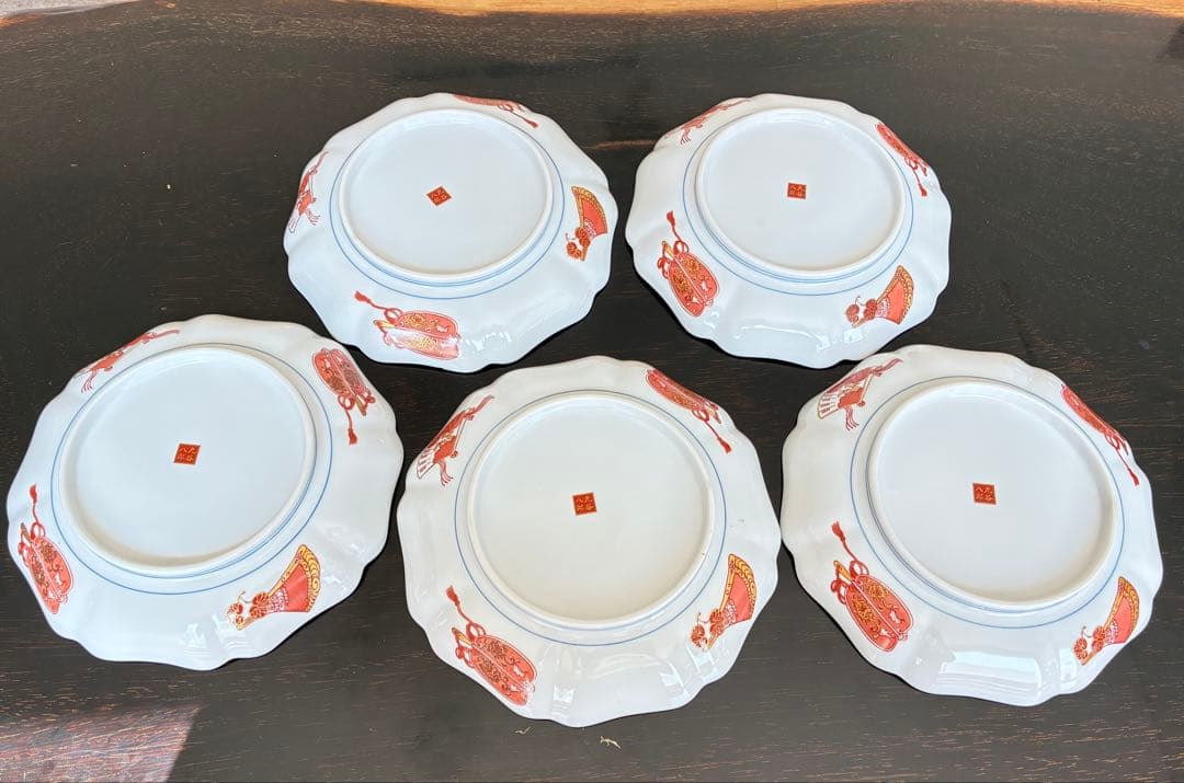【九谷焼】7号皿 飯田屋 5枚セット 赤絵 金彩 伝統工芸品 (訳あり)