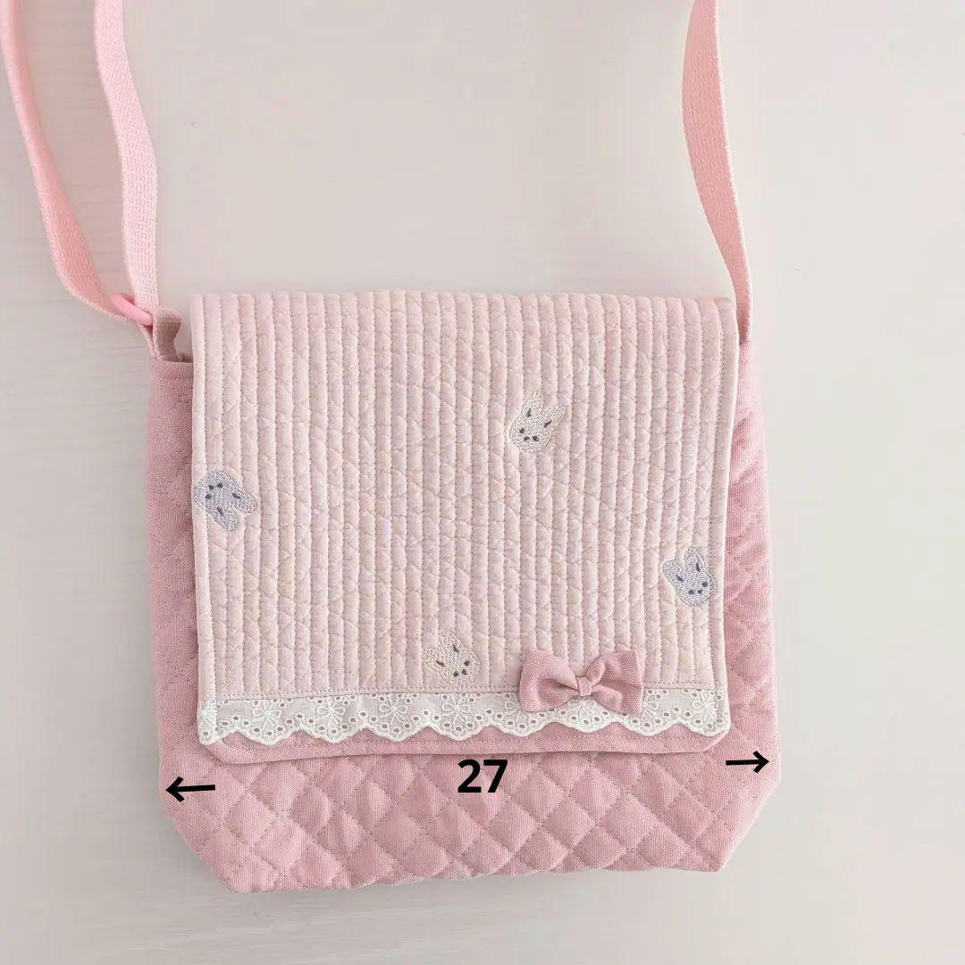 図書袋ショルダー　うさぎ刺繍ヌビ　通園バック　お弁当トートバッグ　お弁当袋