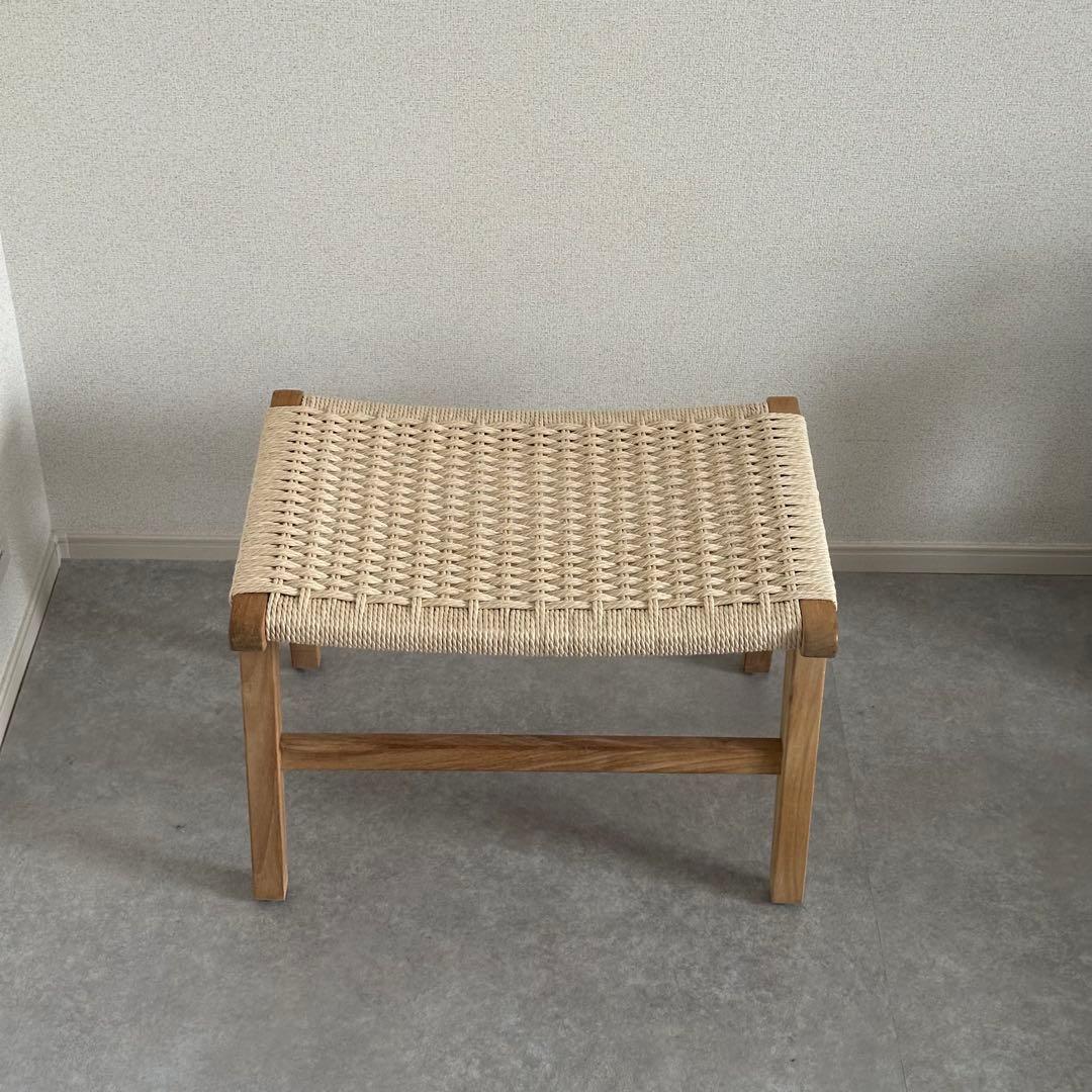 【あっきー】オットマン ペーパーコード チーク材 ナチュラル