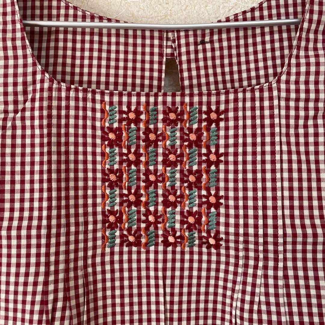 新品★マタノアツコ★エプロン★花が咲いたよ★レッド★日本製★ギンガムチェック