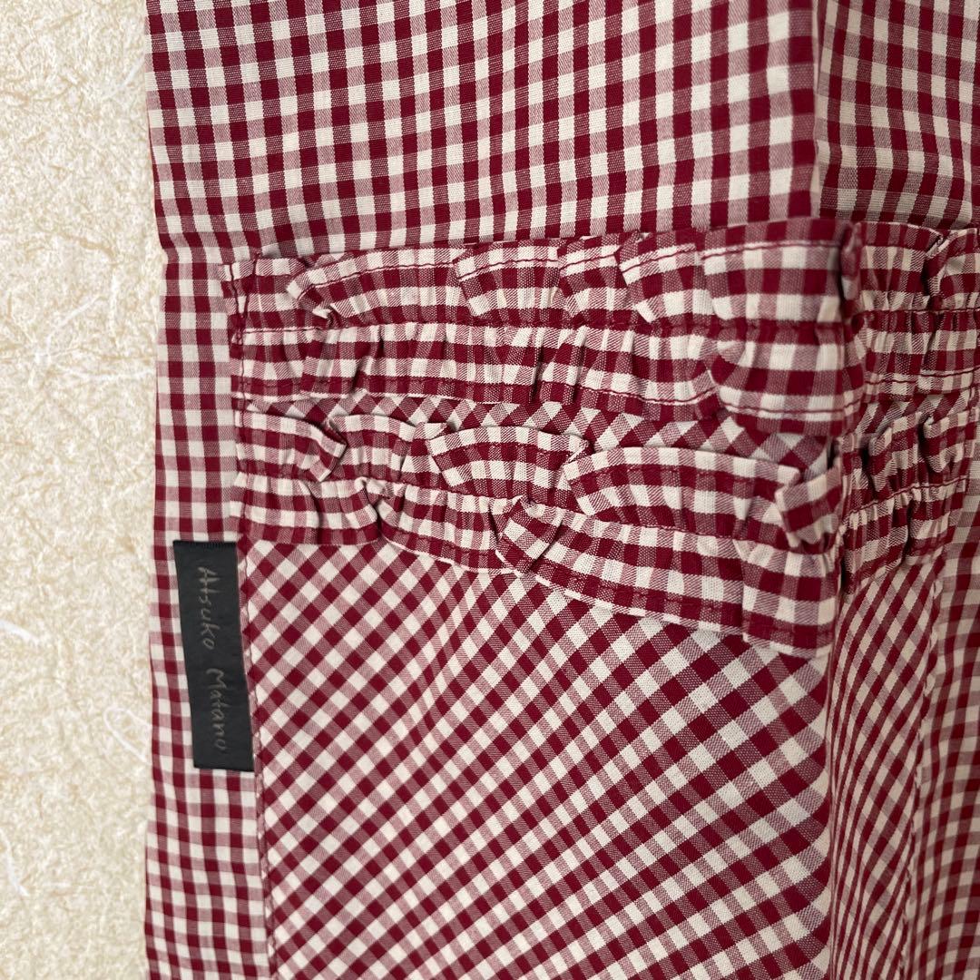 新品★マタノアツコ★エプロン★花が咲いたよ★レッド★日本製★ギンガムチェック