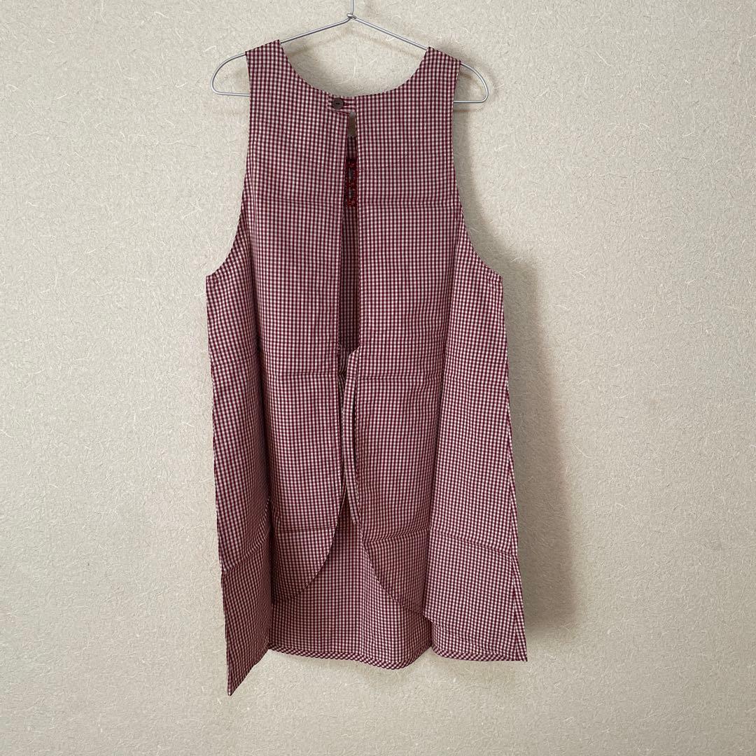 新品★マタノアツコ★エプロン★花が咲いたよ★レッド★日本製★ギンガムチェック