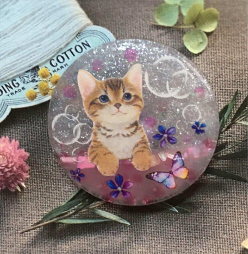 レジンヘアゴム、温度で色が変わる・しゃぼん玉猫ちゃん