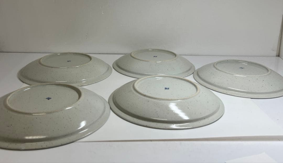 染付　吹墨　月兎文　丸皿　5客　23.3㎝　共箱　東さ8-0214☆2F