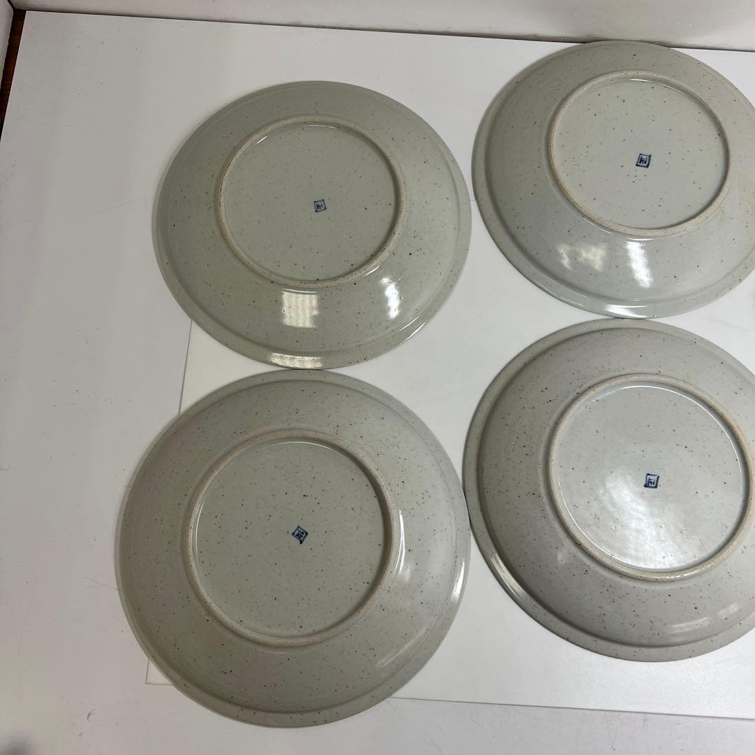 染付　吹墨　月兎文　丸皿　5客　23.3㎝　共箱　東さ8-0214☆2F