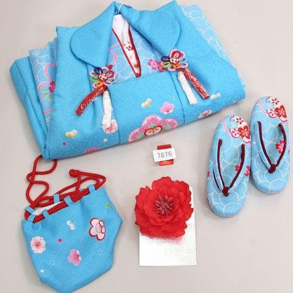 七五三 三歳 女児 被布着物フルセット 水色 刺繍半襟 伊達衿付き お仕立て無料