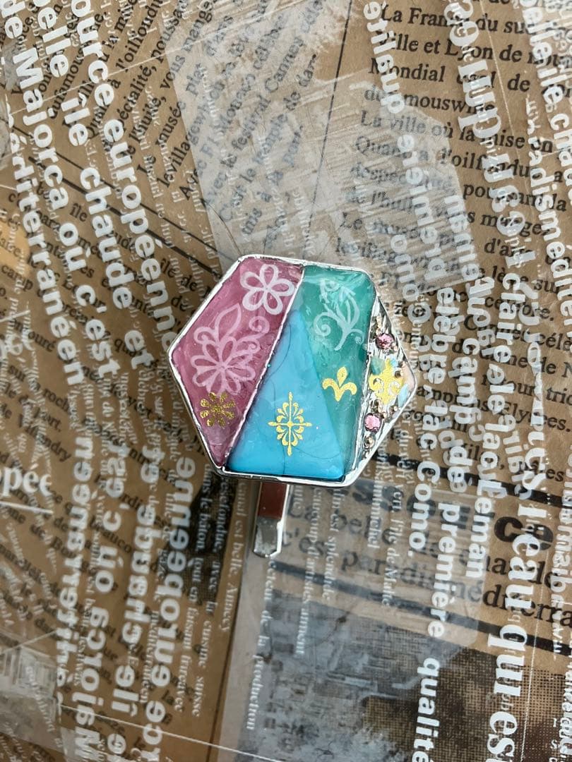 ハンドメイド　蓄光とターコイズのポニーフック