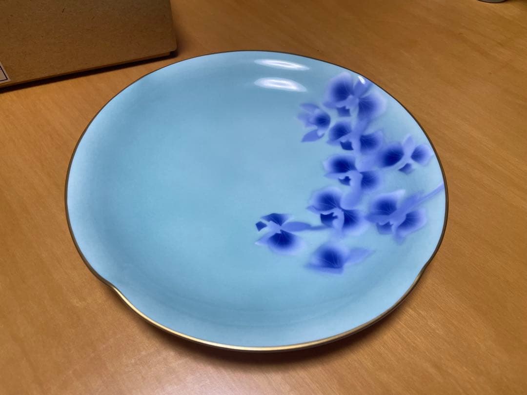 深川製磁 色絵彩磁 胡蝶蘭 四方割6号皿揃 3枚