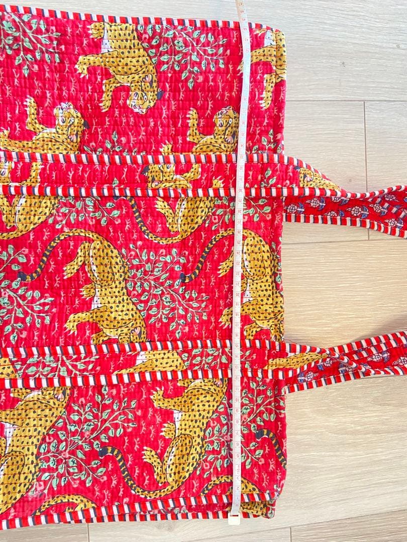 【希少】虎　ハンドブロックプリント　特大トートバックコーラルレッドANOKHI風